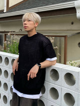 Mesh Round Short Sleeve Knit 3C