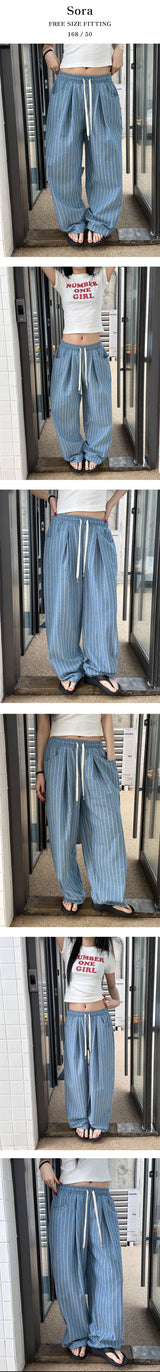 [Unisex] リネンストライプバンドパンツ(2color)