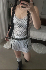 SATIN DOT LACE BUSTIER MINI DRESS (WHITE, BLACK 2COLORS!)
