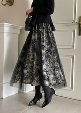 Dimu Toile Pattern Banding Lace Tulle Skirt