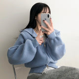 ラヴィーン バッジ ツーウェイ ニット フード付き ジップアップ