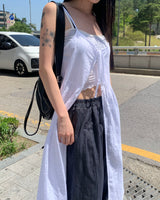 Dart denim wide pants