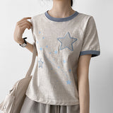 キッチルック💖ナイト スター パッチ リンガー ショートスリーブ Tシャツ(4 colors)