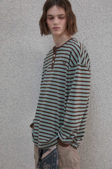 ストライプヘンリーネックTシャツ - Mint