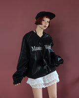 [UNISEX] leather glossy lettering oversized fit sweatshirt