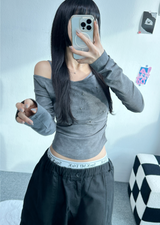 STUD SHIRRING TANK LAYERED SLIM LONG SLEEVE🤎🩶 - 2 COLORS