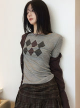 アーガイルシースルーロングスリーブTシャツ