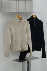 Multicolor high neck knitwear zip-up cardigan