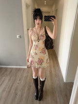 VINTAGE ROSE RUFFLE-STRAP MINI DRESS