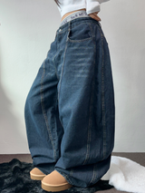 バックタトゥーレタリングバルーンデニムロングパンツ 🩵3サイズ