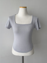 Marine Square Neck Crop Short Sleeve T-shirt