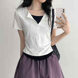 Delicate Fit Layered Half-Zip Short Sleeve T-Shirt (4 colors)