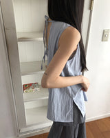 Romu nylon unbalanced strap ribbon sleeveless blouse