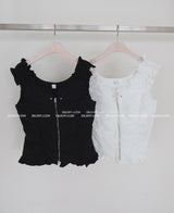 Star Patch Shirring Zip-Up Blouse