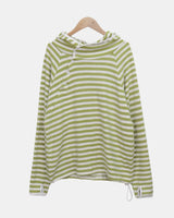 Taen Diagonal Button Stripe Hooded T-Shirt