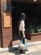 Denti button pintuck shirring long wide cargo pants