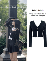Daisy two button V-neck crop long sleeve cardigan (6 colors)