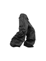 RELABEL (Pleated Ripple) リバーシブル プリーツウエスト パッチワーク クロップドワークパンツ