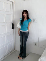 Shingo Stitch Back Pocket Washing Bootcut Denim Pants