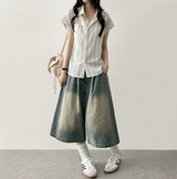 Meli Pintuck Denim Bermuda Shorts [Short & Long Selection*]