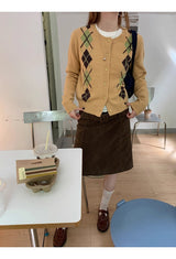 Argyle pattern wool knit cardigan
