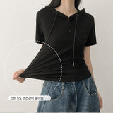 Fine V-neck Burton Hooded Short Sleeve Tee (3 colors)