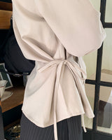 Ilu bean button side strap V-neck long-sleeve blouse