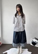 Cake Check Button Collar Short Sleeve Shirt 2 COLORS