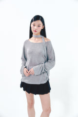 Knit Tie Long Sleeve Set Gray