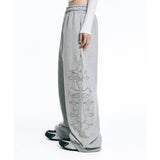 Stud Needle Work Sweat Pants - Grey