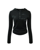 Stars Slim Fit Hooded Long Sleeve Black