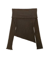 C ASYMMETRIC OFF-SHOULDER KNIT TOP_BROWN