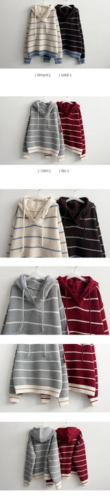 Foaming Stripe Dangara Boxy Fit Knit Hooded
