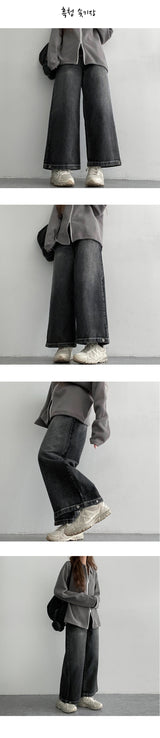 [3-tier length] [S–3XL]イートンウォッシングサイドスナップワイドデニムパンツ (4 colors)