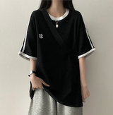 タニエンブロイダリーパターンワッフルトラックボクシーフィット半袖Tシャツ