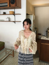 Clear chiffon ethnic blouse (2color)