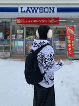 Snowflake Nordic wool knit hooded zip-up