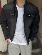 Stone-washed biker jacket