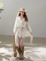 Lace panel pleated romantic dress