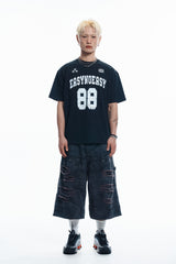 88 フットボール半袖Tシャツ- BLACK