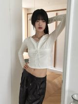 EzenAngelコアファーリボンストラップロングスリーブTシャツ