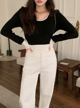 Bicolor U-neck Slim Crop Knit (3color)