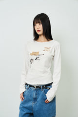 FOUR CAT プリント ウーマン ロングスリーブ T シャツ