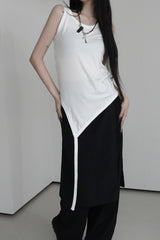 unbalanced layered tail sleeveless (4color)