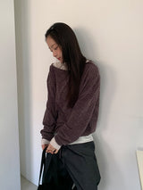 カラン オフショルダー ストラップ ストライプ ロングスリーブ Tシャツ
