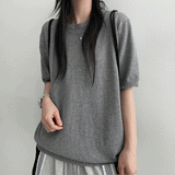 fullerene linen round short-sleeved knitwear