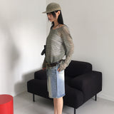 Caun Vintage Washing Denim Half-Length Bermuda Pants