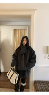 Charcoal quilted round muffler jacket
