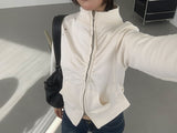 EYELET SHIRRING ZIP-UP
