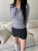 Muse V-neck Button-down Long Sleeve T-Shirt (3 Colors)